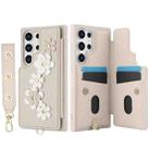 For Samsung Galaxy S25 Ultra 5G Crossbody Flower Pattern Leather Phone Case(White) - 2