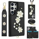For Samsung Galaxy S25 Ultra 5G Crossbody Flower Pattern Leather Phone Case(Black) - 1