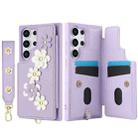 For Samsung Galaxy S25 Ultra 5G Crossbody Flower Pattern Leather Phone Case(Purple) - 2