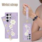 For Samsung Galaxy S25 Ultra 5G Crossbody Flower Pattern Leather Phone Case(Purple) - 3