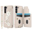 For Samsung Galaxy S25+ 5G Crossbody Flower Pattern Leather Phone Case(White) - 2