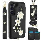 For Samsung Galaxy S25+ 5G Crossbody Flower Pattern Leather Phone Case(Black) - 1