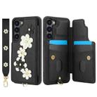 For Samsung Galaxy S25+ 5G Crossbody Flower Pattern Leather Phone Case(Black) - 2