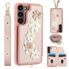 For Samsung Galaxy S25+ 5G Crossbody Flower Pattern Leather Phone Case(Rose Gold) - 1