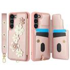 For Samsung Galaxy S25+ 5G Crossbody Flower Pattern Leather Phone Case(Rose Gold) - 2