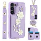 For Samsung Galaxy S25+ 5G Crossbody Flower Pattern Leather Phone Case(Purple) - 1