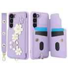 For Samsung Galaxy S25+ 5G Crossbody Flower Pattern Leather Phone Case(Purple) - 2