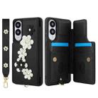 For Samsung Galaxy S25 Edge 5G Crossbody Flower Pattern Leather Phone Case(Black) - 2