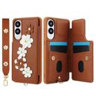 For Samsung Galaxy S25 Edge 5G Crossbody Flower Pattern Leather Phone Case(Brown) - 2