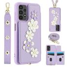 For Samsung Galaxy A13 5G / 4G Crossbody Flower Pattern Leather Phone Case(Purple) - 1