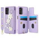 For Samsung Galaxy A13 5G / 4G Crossbody Flower Pattern Leather Phone Case(Purple) - 2