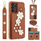 For Samsung Galaxy A13 5G / 4G Crossbody Flower Pattern Leather Phone Case(Brown) - 1