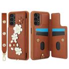 For Samsung Galaxy A13 5G / 4G Crossbody Flower Pattern Leather Phone Case(Brown) - 2