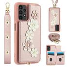 For Samsung Galaxy A53 Crossbody Flower Pattern Leather Phone Case(Rose Gold) - 1