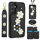 For Samsung Galaxy A54 Crossbody Flower Pattern Leather Phone Case(Black) - 1