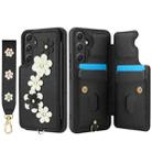 For Samsung Galaxy A54 Crossbody Flower Pattern Leather Phone Case(Black) - 2