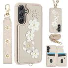 For Samsung Galaxy A34 Crossbody Flower Pattern Leather Phone Case(White) - 1
