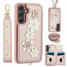 For Samsung Galaxy A34 Crossbody Flower Pattern Leather Phone Case(Rose Gold) - 1