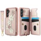 For Samsung Galaxy A34 Crossbody Flower Pattern Leather Phone Case(Rose Gold) - 2