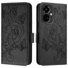 For Tecno Camon 19 Pro 5G Embossed Rose RFID Anti-theft Leather Phone Case(Black) - 2