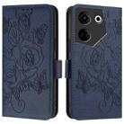 For Tecno Camon 20 / 20 Pro 4G Embossed Rose RFID Anti-theft Leather Phone Case(Dark Blue) - 2