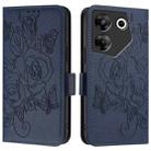 For Tecno Camon 20 Pro 5G Embossed Rose RFID Anti-theft Leather Phone Case(Dark Blue) - 2