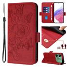 For Tecno Pova 6 4G Embossed Rose RFID Anti-theft Leather Phone Case(Red) - 1