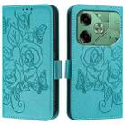 For Tecno Pova 6 4G Embossed Rose RFID Anti-theft Leather Phone Case(Light Blue) - 2
