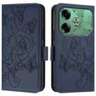For Tecno Pova 6 4G Embossed Rose RFID Anti-theft Leather Phone Case(Dark Blue) - 2