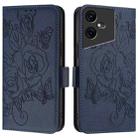 For Tecno Pova Neo 3 Embossed Rose RFID Anti-theft Leather Phone Case(Dark Blue) - 2