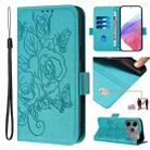 For Tecno Pova 6 Neo Embossed Rose RFID Anti-theft Leather Phone Case(Light Blue) - 1