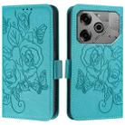 For Tecno Pova 6 Neo Embossed Rose RFID Anti-theft Leather Phone Case(Light Blue) - 3