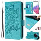 For Tecno Camon 40 Premier Embossed Rose RFID Anti-theft Leather Phone Case(Light Blue) - 1