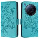 For Tecno Camon 40 Premier Embossed Rose RFID Anti-theft Leather Phone Case(Light Blue) - 2