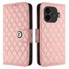 For vivo iQOO Z9 / Z9 Turbo Rhombic Texture Flip Leather Phone Case with Lanyard(Coral Pink) - 2