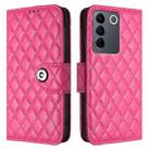 For vivo V27 / V27 Pro Rhombic Texture Flip Leather Phone Case with Lanyard(Rose Red) - 2