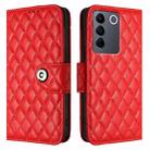 For vivo V27e / T2 Rhombic Texture Flip Leather Phone Case with Lanyard(Red) - 2