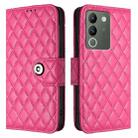 For vivo V29e / Y200 / V30 Lite Rhombic Texture Flip Leather Phone Case with Lanyard(Rose Red) - 2