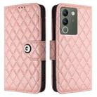 For vivo V29e / Y200 / V30 Lite Rhombic Texture Flip Leather Phone Case with Lanyard(Coral Pink) - 2