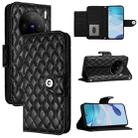 For vivo X100 Pro Rhombic Texture Flip Leather Phone Case with Lanyard(Black) - 1