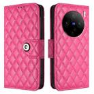 For vivo X100s Rhombic Texture Flip Leather Phone Case with Lanyard(Rose Red) - 2