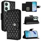 For vivo Y03 / Y18 Rhombic Texture Flip Leather Phone Case with Lanyard(Black) - 1