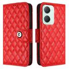 For vivo Y03 / Y18 Rhombic Texture Flip Leather Phone Case with Lanyard(Red) - 2