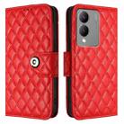 For vivo Y17s 4G / Y17s 5G India  Rhombic Texture Flip Leather Phone Case with Lanyard(Red) - 2