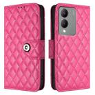 For vivo Y17s 4G / Y17s 5G India  Rhombic Texture Flip Leather Phone Case with Lanyard(Rose Red) - 2