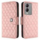 For vivo Y17s 4G / Y17s 5G India  Rhombic Texture Flip Leather Phone Case with Lanyard(Coral Pink) - 2