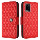 For vivo Y33s 4G / Y21 2021 / Y21s Rhombic Texture Flip Leather Phone Case with Lanyard(Red) - 2