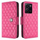 For vivo Y35 4G / Y22s / Y22 Rhombic Texture Flip Leather Phone Case with Lanyard(Rose Red) - 2