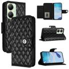 For vivo Y27 4G Global Rhombic Texture Flip Leather Phone Case with Lanyard(Black) - 1