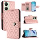 For vivo Y27 4G Global Rhombic Texture Flip Leather Phone Case with Lanyard(Coral Pink) - 1